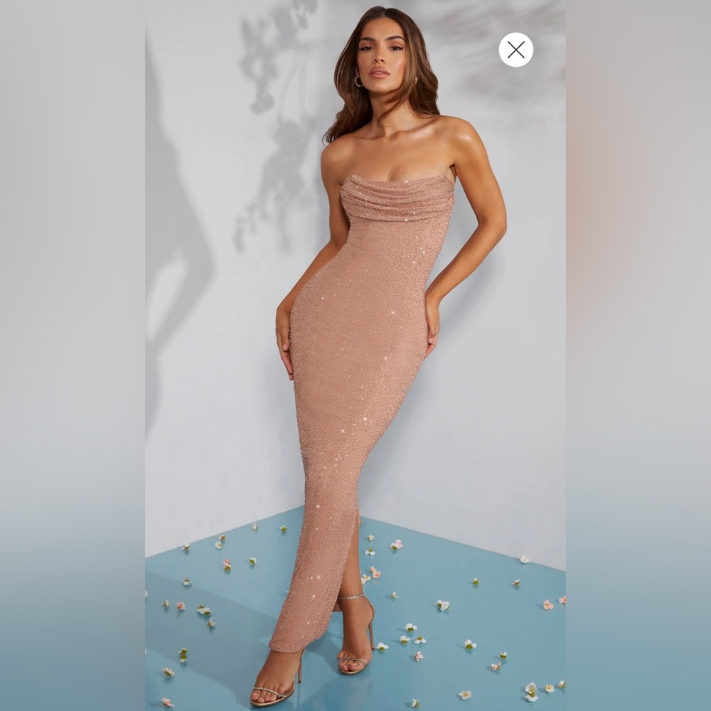 Embellished Bandeau Cowl Neck Maxi Dress